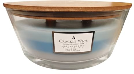 Vela de aromaterapia Crackle Wick: cuenco grande de vidrio con tapa de madera, perfecto para mujeres, largo tiempo de combustión, aromas de cera en capas para comodidad del hogar