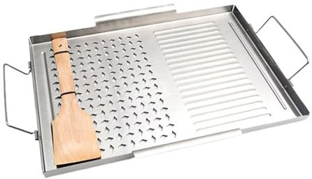 Teglia da forno in acciaio inox, piastra da cucina piatta, struttura resistente, comode maniglie per il trasporto, 43 x 29,2 x 2 cm per grigliare carne, verdure, pancake e altro ancora