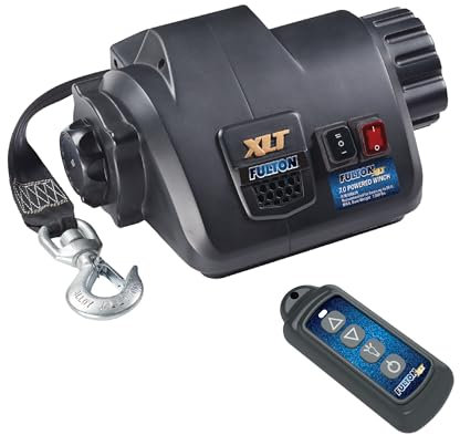 OZBME Treuil électrique pour remorque de Bateau XLT 500620, avec Sangle de treuil de 4,5 m et Crochet, capacité de 3 288 kg (7 000 LB), télécommande sans Fil Incluse