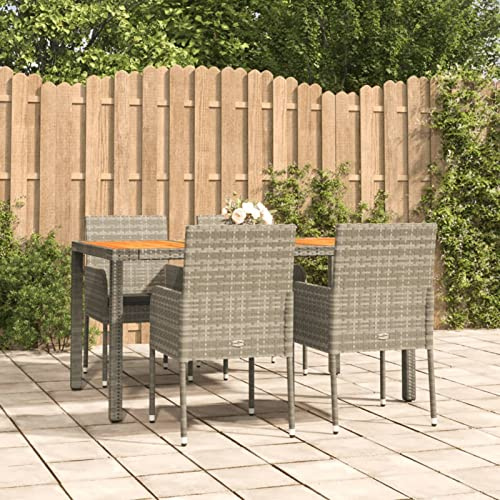 IKAYAA Conjunto Comedor para Jardín Exterior, Muebles de Jardín en Ratán, Mesa y 4 Sillas Jardín, Set de Muebles de Mimbre para Terraza o Patio con Cojines - Gris