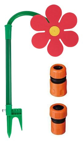 Crazy Daisy Sprinkler Wasser,Tanzende Gänseblümchen Sprinkler,360° Rotierender Rasensprenger mit Spaßfaktor für Garten,Bewässerungssystem für Gartenrasen,Wasserblume für Garten Kinder (Rot+Adapter)
