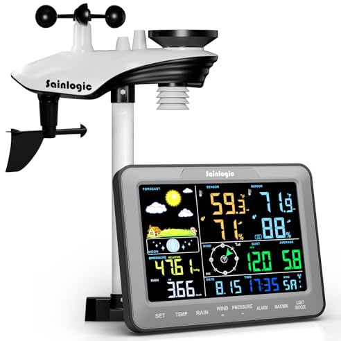 Sainlogic Home Weather Station with Weather Stations Wireless Indoor Outdoor and Rain Gauge Outdoor for Temperture,Humidity,Forecast,Pressure,Moon Phase,Alarm Clock for Bedroom,Gray(No WiFi)