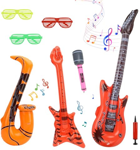 TYBYBB 8 Pcs Aufblasbare Gitarre Luftgitarren zum Aufblasen Aufblasbares Mikrofone Saxophon Aufblasbar Instrumente Inflatable e Guitar Luftballon Luft Gitarren Klein für Erwachsene Kinder
