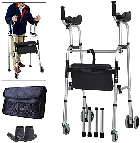 Upright Rollator with Armrest Support - 4 Wheel Walker Height Adjustable for Seniors, Posture Support Rollator with Seat for Indoor Outdoor Use