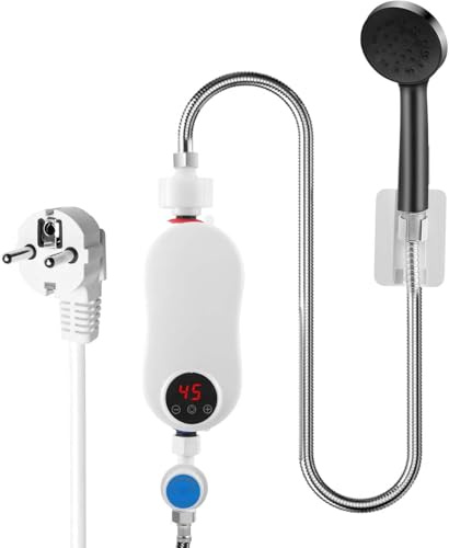 Chauffe-eau électrique instantané (avec kit de douche) 5500 W 220 V Mini chauffe-eau instantané sans réservoir d'eau chaude, affichage de la température LED + technologie inverseur intelligente (5500