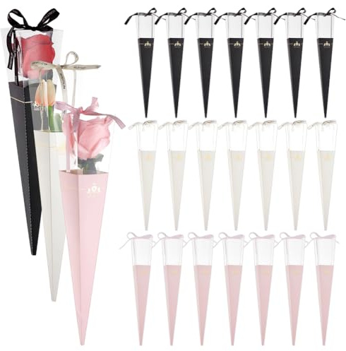 BENECREAT 30 Set di Sacchetti per Bouquet di Fiori, Sacchetti di Carta da Imballaggio per Fiori in 3 Colori, Custodie Singole per rose per Lauree, Matrimoni, Compleanni
