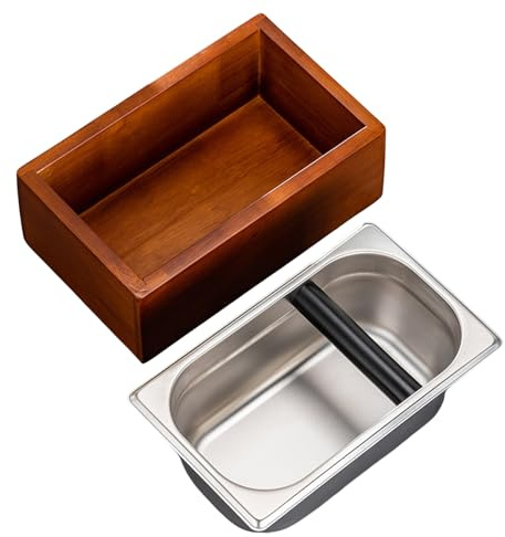 Cubo de basura de café, caja de residuos de polvo, caja de metal eficiente para máquina de tierra, base de madera, soporte para manipulación