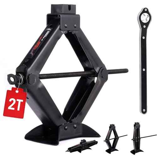 LEHMANN Wagenheber 2T - Tragbar Scherenwagenheber mit Ratschenschlüssel - Höhenverstellbar 120–420mm - Auto Wagenheber mit integrierter Gummiauflage - ideal für Wartung, Reparatur, Reifenwechsel