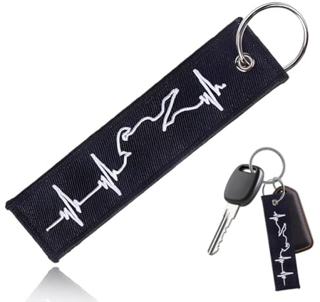 JRYXDS Portachiavi Per Moto, Battito Cardiaco, Portachiavi Tag Con Anello Porta Chiavi Da Moto In Resistente Tela Ricamata Su Entrambi I Lati Per Barca Auto Compatibile