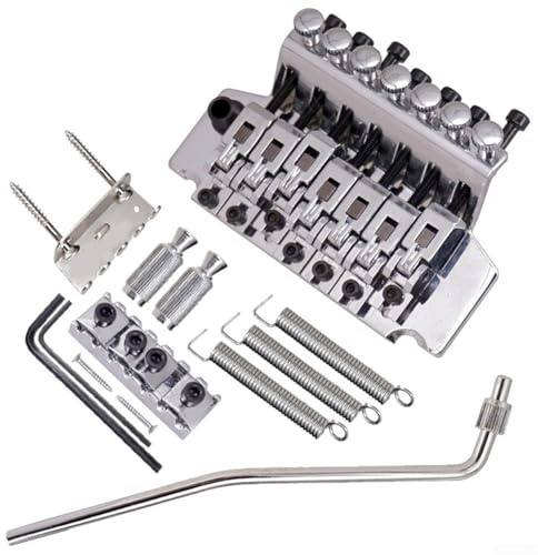 Set ponte tremolo a doppia serratura per 7 corde per chitarre elettriche, con materiale metallico e piastra di trazione vibrato, progettato per un montaggio sicuro con distanza perno 84 77 mm (argento