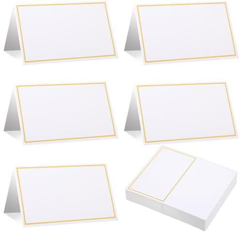 100 Stück Tischkarten Blanko mit Goldrand, Tischkarten Hochzeit Tischkarte Geburtstag Tischkärtchen Platzkarten Hochzeit Buffet Schilder Namensschilder für Geburtstag Festival Party(10.2 * 8.5cm)
