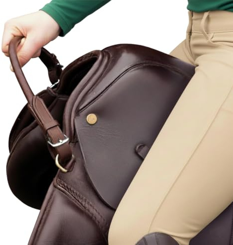 Hunters Saddlery Sattelanfassriemen aus rundgenähtem Leder – Sattelgriff/Anfassriemen für sicheren Halt beim Reiten, Pferd, 35 cm (Braun)