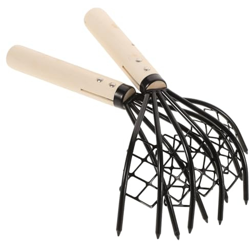 IWOWHERO 2 pezzi Rastrello per Scavo Frutti di Mare con Manico in Legno Antiscivolo Rete in Acciaio al Carbonio per Vongole Telline Ostriche Spiaggia