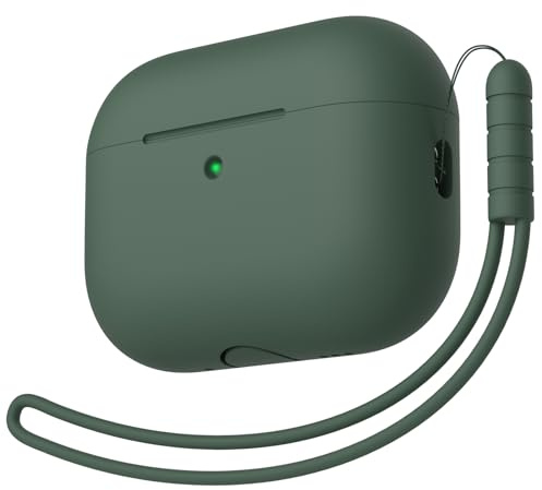 KOKOKA Custodia in Silicone Compatibile con Airpods Pro 3 Generazione Case, Case Cover Protezione Completa in Silicone Morbido per AirPods Pro 3 con Cordino, LED Anteriore Visibile, Deep Green