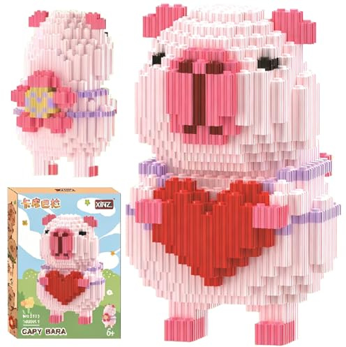 FCXVXCL Capybara Blocs de Construction, 1498 Pièces Mini Block Models Micro Briques, Coeur de Câlin Rose Capybara Jeu de Construction, pour Enfants et Adultes DIY Mini Blocs De Briques Jouet Set