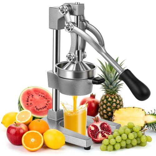 Cast Iron Juicer, Manual Juicer Commercial Citrus Juicer, Hand Press | Manual Fruit Juicer, Orange Lime Squeezer Heavy Duty Fruit Press for Pomegranate/Watermelon/Orange/Lemon/Lime (Dark Grey)