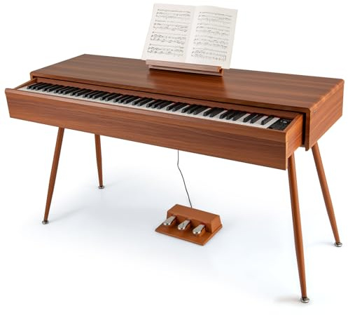 COSTWAY Piano Numérique 88 Touches avec Tiroir & Pupitre Amovible | 3 Pédales & Enregistrement & Lecture, Haut-Parleurs, USB MIDI, 800 Tonalités, Clavier Piano Électrique pour Débutants