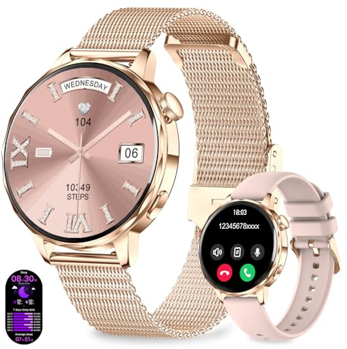 Smart Watches for Women, 1.27 Round Smart Watch with HD Display, Answer & Make Calls, Heart Rate SpO2 Sleep Monitor, 7-Day Battery, 110+ Sports Fitness Tracker, IP68 Waterproof Android iOS,Rosgold