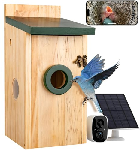 Smart Bird House with Camera,2K HD Bird Box with Camera Solar Powered,Wireless Nesting Box with Night Vision,2.4G WiFi,App Controlled,IP65 Weatherproof,Bird Watching for Birds Enthusiasts