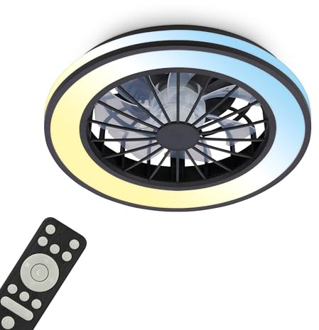 BRILONER - Plafonnier ventilateur de plafond LED avec éclairage, télécommande, moteur DC silencieux à 5 vitesses, CCT et intensité réglable, plafonnier LED ventilateur, salon, 38 cm, noir