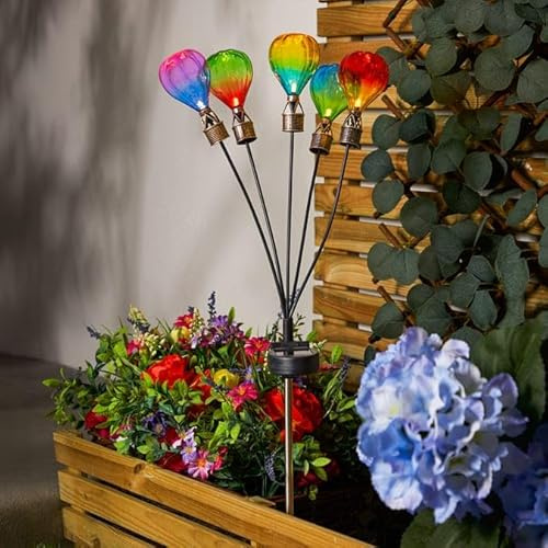 New Stunning Hot Air Balloon Solar Garden Light with Colourful Flame Effect LEDs – Rechargeable Outdoor Stake for Lawn, Patio, Pathway, or Yard Décor-G83