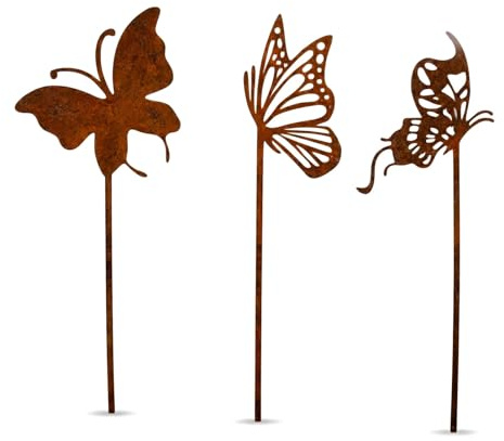 Decorazione da Giardino in Metallo Arrugginito, resistente alle intemperie, decorazione da giardino per esterni, durevole, Farfalla Decorazione per Metallo Giardino, per Terrazza,Balcone,Vaso da Fiori