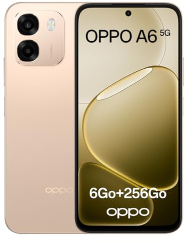 OPPO A6 5G Android Smartphone, 6+256GB, Processore Dimensity 6300, Display 120Hz 6,75, Fotocamera Ultra‑Nitida 50MP, Batteria 6550mAh, Resistenza IP69, Ricarica Flash SUPERVOOC 45W, Aurora Gold