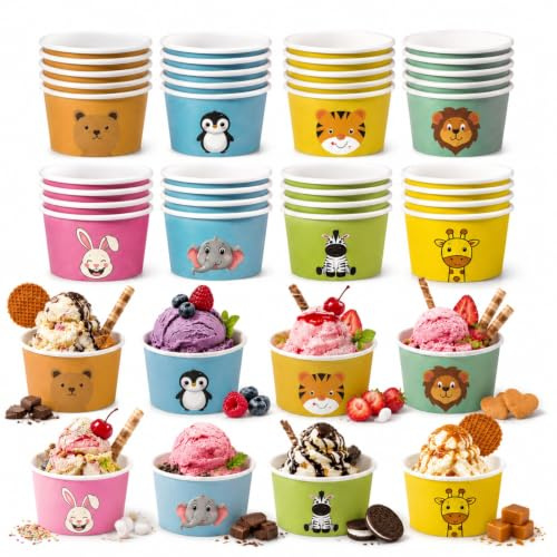 dellyy 50 st papper glasskoppar, glasskoppar med skedar, dessertglas, papper geléskålar, kartong dessertkoppar, gelatoskoppar, engångskoppar (DW)