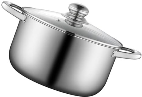 KJHBV Olla Sopera de Acero Inoxidable con Tapa de Vidrio, Gran Capacidad y Eficiente para Cocina Multifuncional