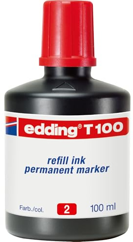 edding T 100 Nachfülltinte Permanentmarker - rot - 100ml - mit Tropfendosiersystem, zum schnellen Nachfüllen fast aller edding Permanentmarker