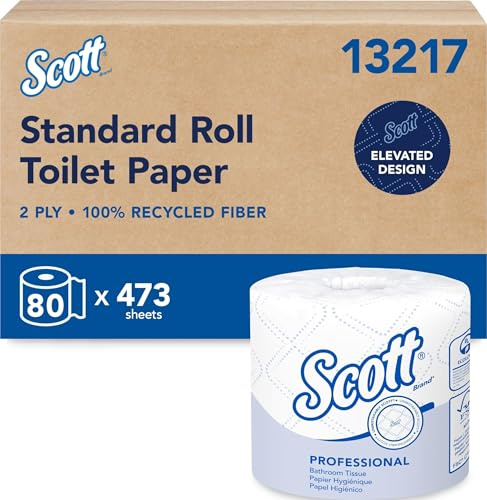 Scott Professional 100% Recycled Fiber Standard Roll Bulk Toilet Paper (13217), 2-Ply, Elevated Design, White, Individually Wrapped (80 Rolls of 473 Sheets, 37,840 Sheet Total)