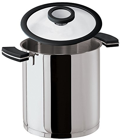 Sambonet 12'O'Clock Grey Pentola Ø 16 cm con Coperchio, Acciaio Inox 18/10, Manici Antiscottatura in Silicone Nero, con Interno Graduato