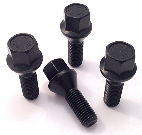 Set of 4 alloy wheel bolts in Black M12 x 1.5 thread 26mm long, taper seat, 17mm Hex suitable for BMW 3 series
