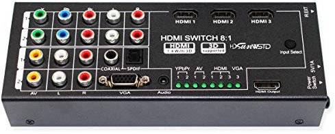 Convertitore multifunzione da 8 ingressi a HDMI con componente VGA, AV, Ypbpr - Supporto COASSIALE e SPDIF per v1.4 3D