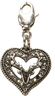 Alpenflüstern Trachten-Anhänger Strass-Herz Hirsch klein für Charivari oder Trachtenkette (antik-silber-farben) AAH175