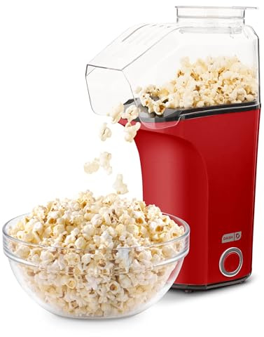 DASH Fresh Pop Popcorn Maker - Oil-Free, Air Popcorn Popper - With Measuring Cup & Recipe Guide - Perfect for Movie Nights - 16 Cups, Red