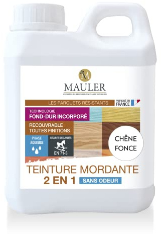 MAULER - Teinture Mordante 2 en 1 - Chene Foncé - 1L - Teinte les Parquets Avant Vitrification - S'utilise sur les Meubles, Jouets, Mobiliers