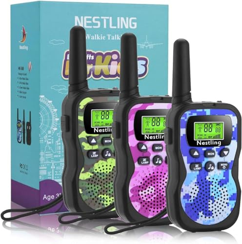 3Pcs Walkie Talkie para niños, 8 Canales LCD Pantalla VOX Larga Distancia 3KM, Radio de 2 vías, Juegos Familiares, Recorridos en Bicicleta, Excursión, Regalos para Pascua para niños
