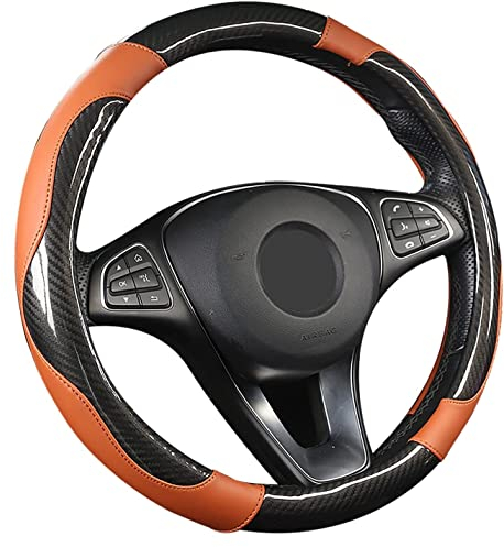 SFONIA Auto Lenkrad Abdeckung Lenkradschutz Lenkradhülle PU Leder Universal 37-38cm/15 rutschfest Atmungsaktiv Langlebig (Orange)