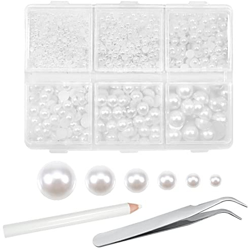 TOAOB 5000 Piezas Medio Redondo ABS Perla de Imitación 2 a 8 mm Blanco Cuentas Planas de Resina para Manualidades DIY Fabricación de Scrapbooking