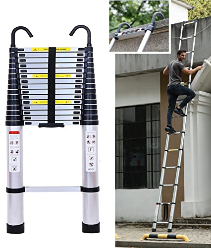 6.2M Teleskopleiter mit Haken, Mehrzweckleiter Ausziehbare Leiter Aluleiter Ausziehleiter Anlegeleiter 15 Sprossen 150kg Belastbarkeit Sicherheitsverriegelung Leiter