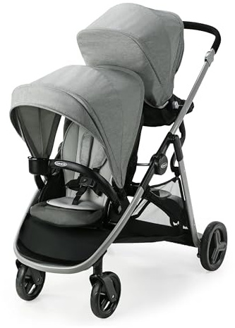 Graco Ready2Grow LX 2.0 Double Stroller, Twin Baby Stroller Features Bench Seat and Standing Platform Options, Compact Fold Perfect for Baby Travel, Clark