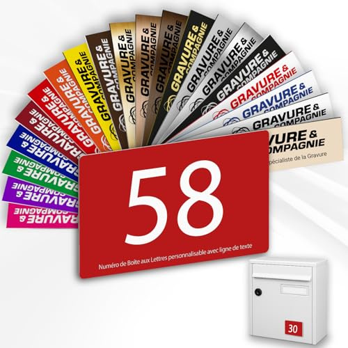 Briefkastennummer – Selbstklebendes PVC Schild mit Gravur – Personalisierte Hausnummer oder Briefkastenschild – GROß 10 x 7 cm (Rot)