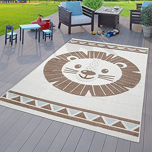 TT Home Kinderzimmer Outdoor Teppich Kinder Spielteppich 3D Optik Modern Löwe Beige, Größe:160x220 cm