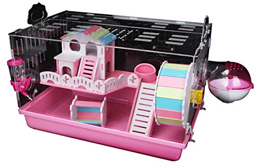 KUANDARM 2 Ebenen Acryl Hamsterkäfig Kleintier Lebensraum Tragbare Reise Rennmaus Ratte Meerschweinchen Hütte Schloss Mit Komplettem Zubehör