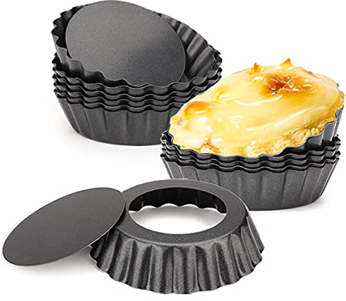 Cyimi 12 pcs Egg Tart Molds, 3 Mini Tart Pans Removable Bottom, Cupcake Cake Muffin Mold Tin Pan Baking Tool, Reusable Quiche Bakeware Carbon Steel for Pies, Quiche, Cheese Cakes, Desserts