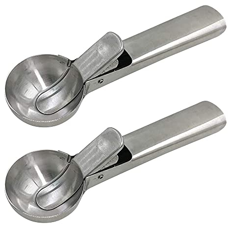 ANCLLO Premium Cuillère à crème glacée en acier inoxydable avec déclencheur facile,cuillère à biscuits avec poignée confortable et antigel, parfaite pour le yogourt glacé-Réutilisable Ice Cream Scoop