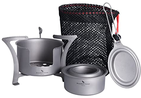 iBasingo Mini Titan Alkoholkocher Spirituskocher Alkohol Heizung Camping Holzbrenner mit Ständer Outdoor Wandern Herd Backpacking Ofen Touristen Kocher Survival Trekking Wanderzubehör Ti2013C