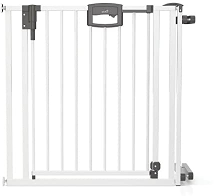 Geuther Treppenschutzgitter Easylock Plus | Türschutzgitter ohne Bohren inkl. Klemmen | Breite 92-100,5 cm | Türgitter Baby Holz-Metall | Kinderschutzgitter beidseitig öffnend | Kindersicherung | Weiß