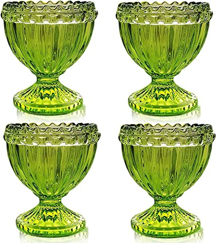 KiaoTime Portauovo di Pasqua in Vetro Verde per portauova sode Morbido o Duro, Set di 4 portauova per Colazione Brunch, Utensili da Cucina, Decorazione Pasquale portauovo per Primavera, casa, Feste